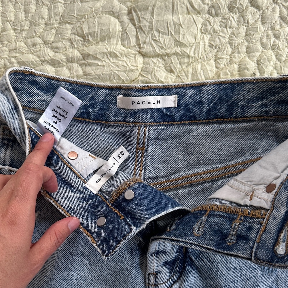 PacSun Light Blue Ripped High-Rise Denim Shorts - Picture 3 of 3